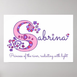 S monogram kunst Sabrina meisjes naam poster