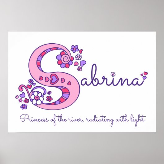 S monogram kunst Sabrina meisjes naam poster (Voorkant)