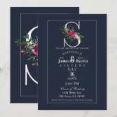 S Monogram Laatste Initiaal Modern Blue Floral Wed Kaart (Voorkant / Achterkant)