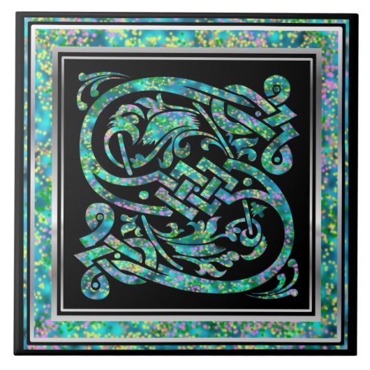 S Monogram "Masselle Blue" Keramische Tegels Tegeltje (Voorkant)