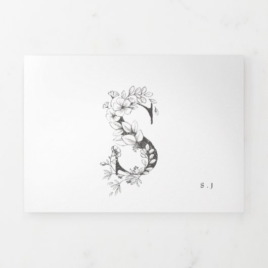 'S' Monogram mooi gebottelde Florale bruiloft Drieluik Uitnodiging (Cover)