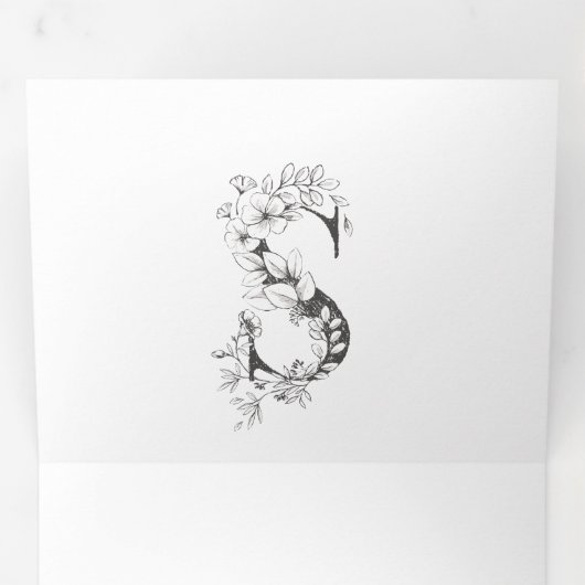 'S' Monogram mooi gebottelde Florale bruiloft Drieluik Uitnodiging (Binnenzijde eerst)