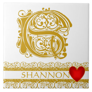 S Monogram Naam Gold Lace Red Heart Sjabloon Tegel Tegeltje