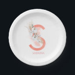 S Monogram Naam Pampas Grass Witte Orchideeën Papieren Bordje<br><div class="desc">Elegante pampasgras en witte orchideeën voornaam briefpapier bord voor uw nieuwe huis,  kantoor of feest.</div>