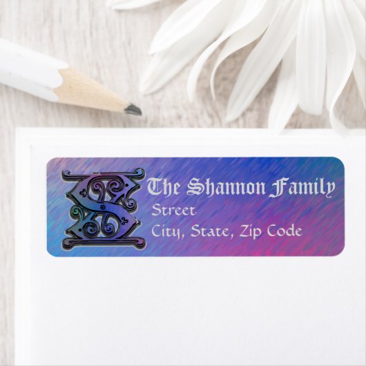 S Monogram "Oude Wereld Blauw" ontwerp Adreslabels Etiket (Insitu)