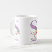 S Monogram Paarse Bloemenschildering Gepersonalise Koffiemok (Voorkant links)