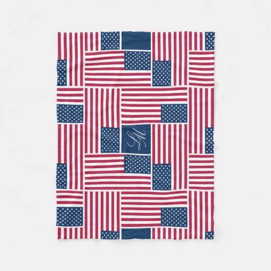 S Monogram Patriottische Amerikaanse Vlag American Fleece Deken (Voorkant)