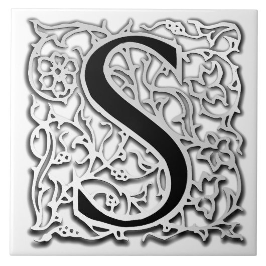 S Monogram "Silver Besque" keramische tegels Tegeltje (Voorkant)