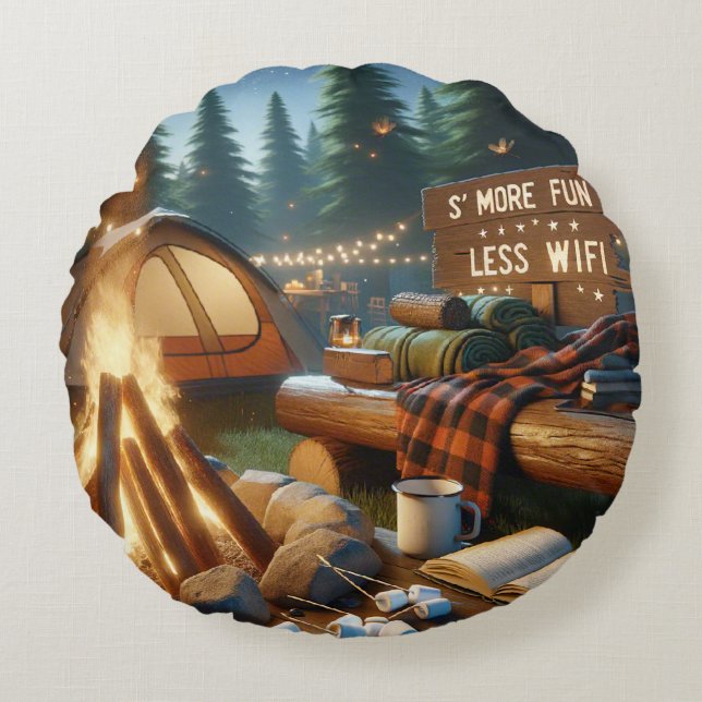 S’more Plezier Camping Kussen – Rustieke Cabine De (Voorkant)