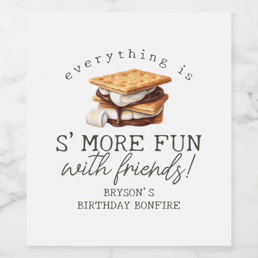 S’mores Fall Bonfire Outdoor Birthday Favor Wijn Etiket (Enkel label)