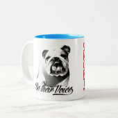 S.N.O.R.T. "Word hun stem"-Mok Tweekleurige Koffiemok (Voorkant links)