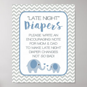's Nachts diapers Baby shower Sign Blue Elephants Poster