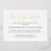 's Nachts. Elegant goudscript repetitief diner Folie Uitnodiging (Voorkant)