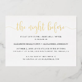 's Nachts. Elegant goudscript repetitief diner Folie Uitnodiging