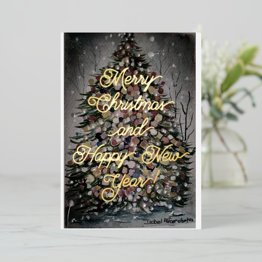 's Nachts Kerstmis, vrolijk kerstfeest nieuw jaar Folie Feestdagenkaart (Staand Voorkant)