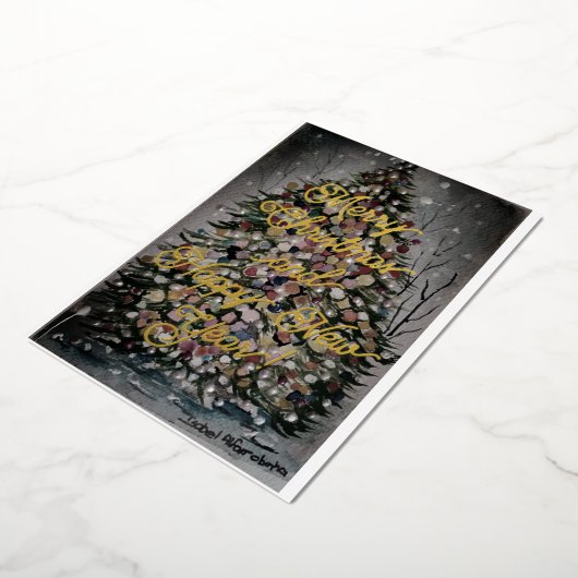 's Nachts Kerstmis, vrolijk kerstfeest nieuw jaar Folie Feestdagenkaart (Gedraaid)