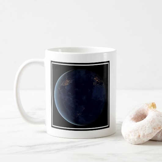 's Nachts licht de stad van de aarde Koffiemok (Met donut)