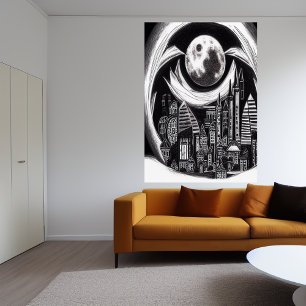 's nachts, maan aan de hemel   AI Art Poster