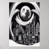 's nachts, maan aan de hemel | AI Art Poster (Voorkant)