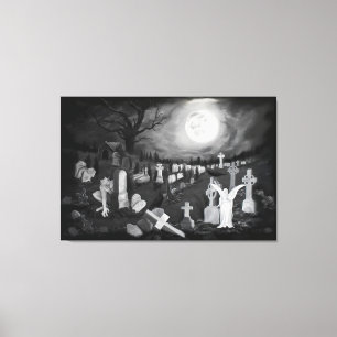 's Nachts op het kerkhof - Angel met Devil Canvas Afdruk