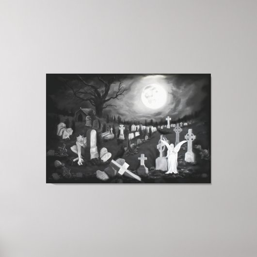 's Nachts op het kerkhof - Angel met Devil Canvas Afdruk (Voorkant)