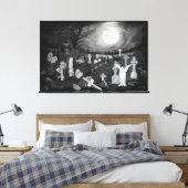 's Nachts op het kerkhof - Angel met Devil Canvas Afdruk (Insitu (Slaapkamer))