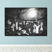 's Nachts op het kerkhof - Angel met Devil Canvas Afdruk (Insitu (Houten vloer))