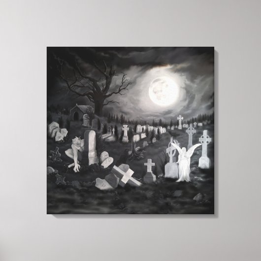 's Nachts op het kerkhof - Angel met Devil Canvas Afdruk (Voorkant)