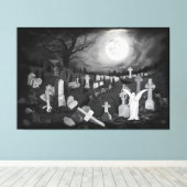 's Nachts op het kerkhof - Angel met Devil Canvas Afdruk (Insitu (Houten vloer))