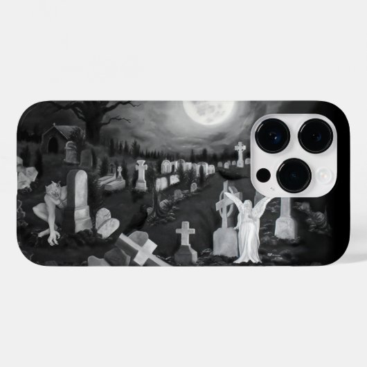 's Nachts op het kerkhof - Angel met Devil Case-Mate iPhone Case (Achterkant (horizontaal))