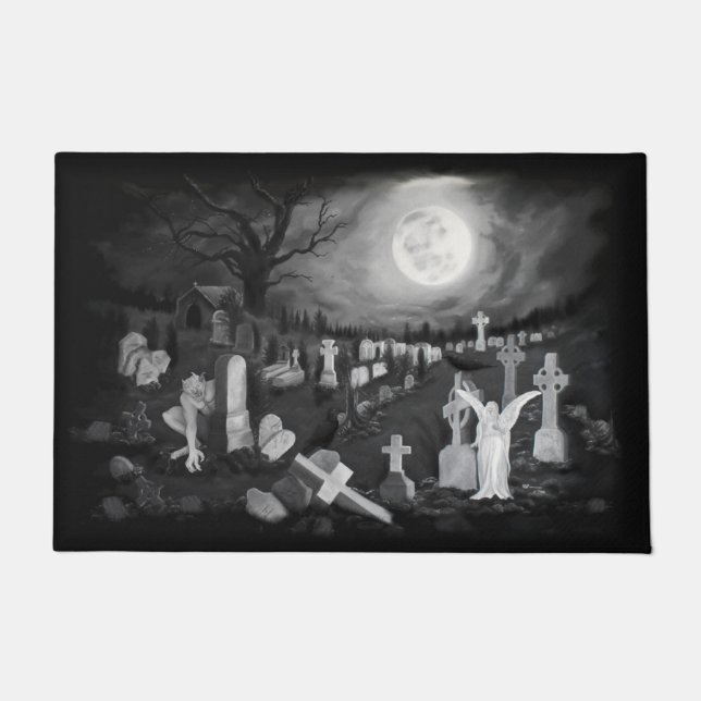 's Nachts op het kerkhof - Angel met Devil Deurmat (Voorkant)