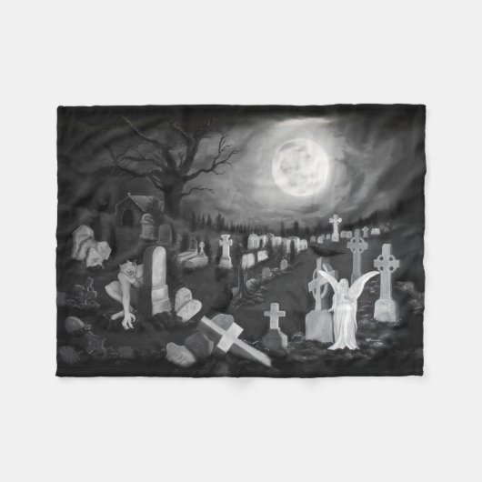 's Nachts op het kerkhof - Angel met Devil Fleece Deken (Voorkant (Horizontaal))