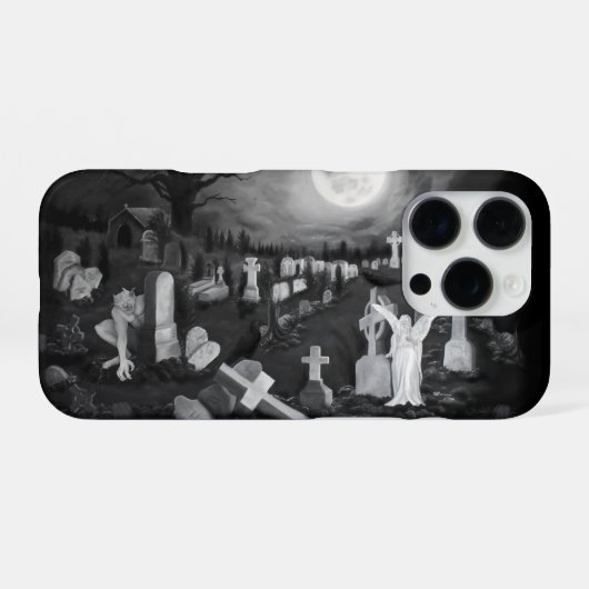 's Nachts op het kerkhof - Angel met Devil iPhone Hoesje (Achterkant horizontaal)
