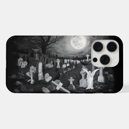 's Nachts op het kerkhof - Angel met Devil iPhone Hoesje (Achterkant horizontaal)