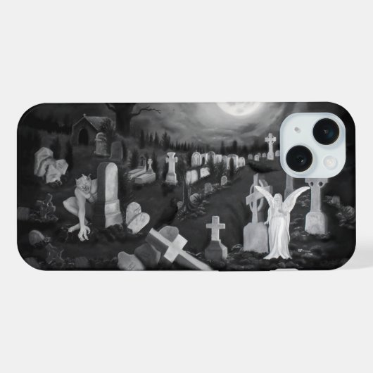 's Nachts op het kerkhof - Angel met Devil iPhone Hoesje (Achterkant horizontaal)