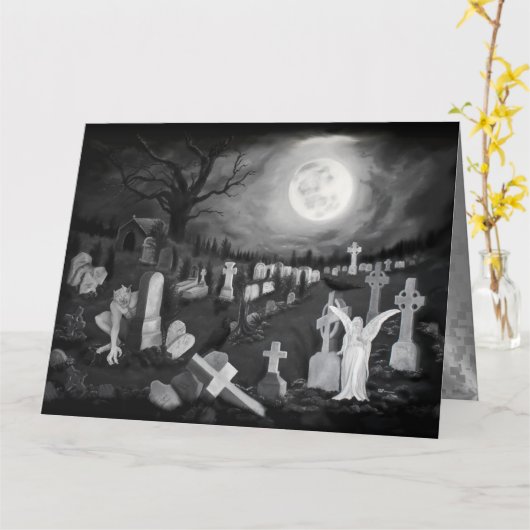 's Nachts op het kerkhof - Angel met Devil Kaart (Gele Bloem)