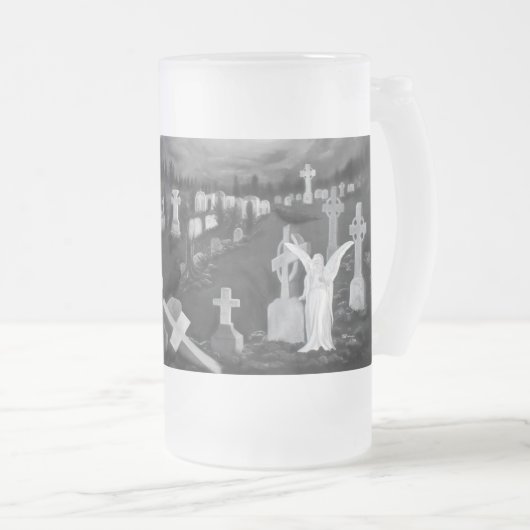 's Nachts op het kerkhof - Angel met Devil Matglas Bierpul (Voorkant rechts)