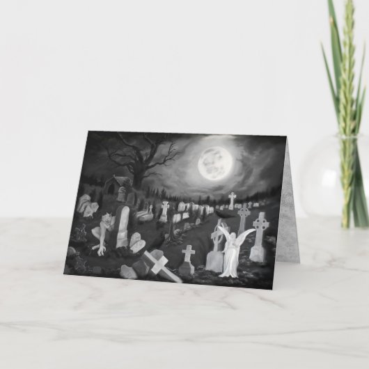 's Nachts op het kerkhof - Angel met Devil Notitiekaartje (Voorkant)
