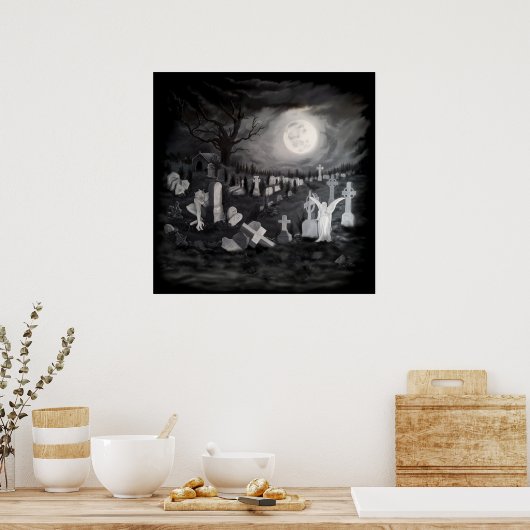 's Nachts op het kerkhof - Angel met Devil Poster (Keuken)