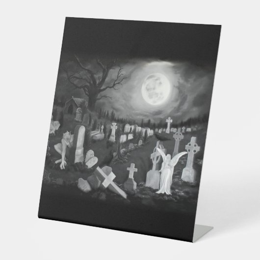 's Nachts op het kerkhof - Angel met Devil Reclamebord Met Voetstuk (Voorkant)