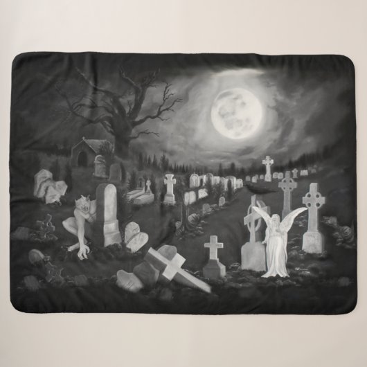 's Nachts op het kerkhof - Angel met Devil Sherpa Deken (Voorkant (horizontaal))