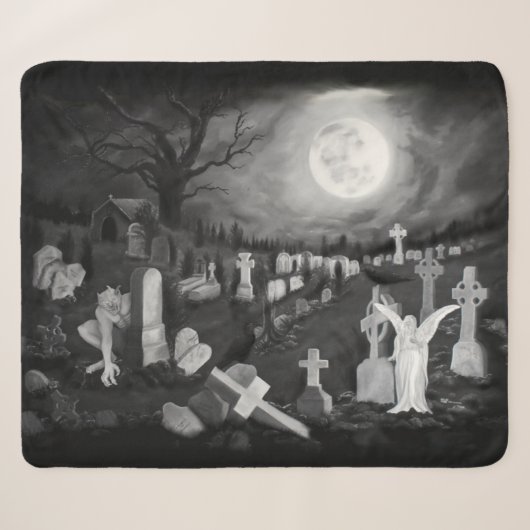 's Nachts op het kerkhof - Angel met Devil Sherpa Deken (Voorkant (horizontaal))