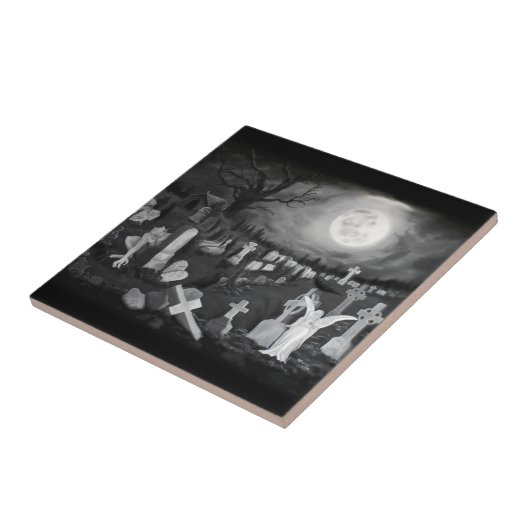 's Nachts op het kerkhof - Angel met Devil Tegeltje (Zijkant)