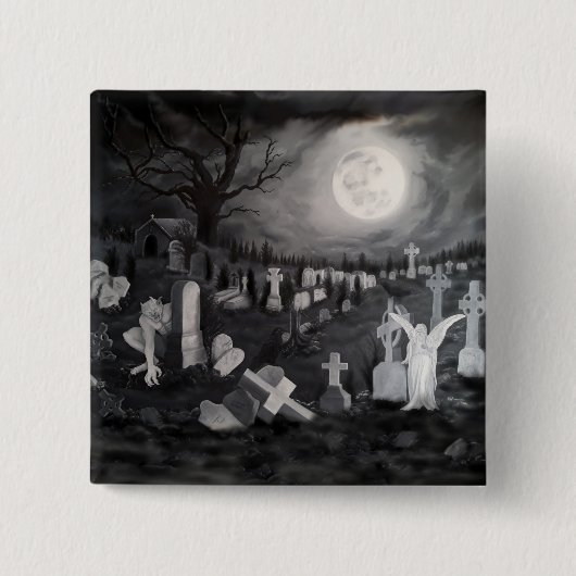 's Nachts op het kerkhof - Angel met Devil Vierkante Button 5,1 Cm (Voorkant)