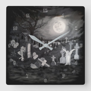's Nachts op het kerkhof - Angel met Devil Vierkante Klok