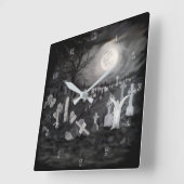 's Nachts op het kerkhof - Angel met Devil Vierkante Klok (Hoek)