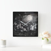 's Nachts op het kerkhof - Angel met Devil Vierkante Klok (Huis)