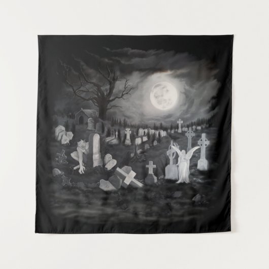 's Nachts op het kerkhof - Angel met Devil Wandkleed (Voorkant)