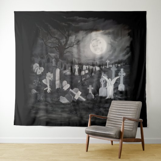 's Nachts op het kerkhof - Angel met Devil Wandkleed (In Situ (horizontaal))