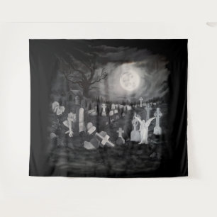 's Nachts op het kerkhof - Angel met Devil Wandkleed